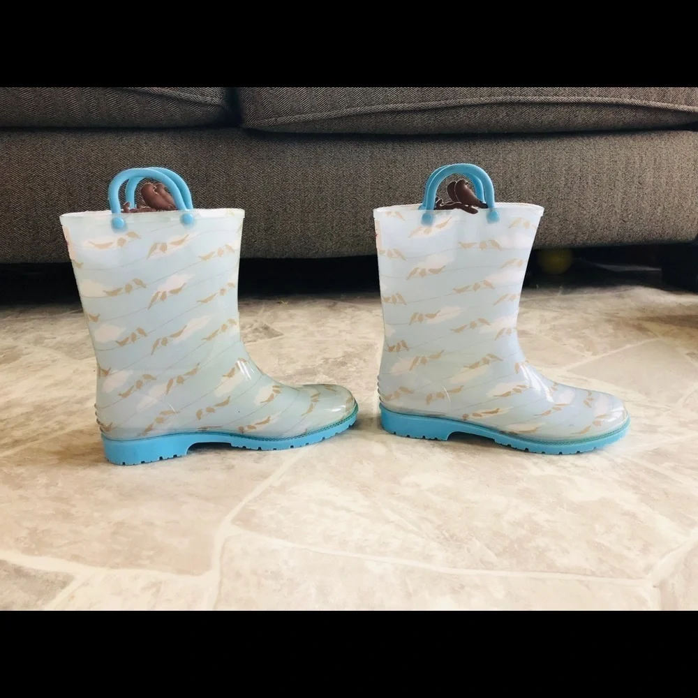 NWOT SPLASH Blue bird cloud rain water boots Size 4 & 5